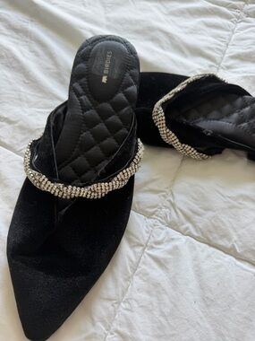 Birdies Black Velvet Crystal-Embellished Pointed Mules